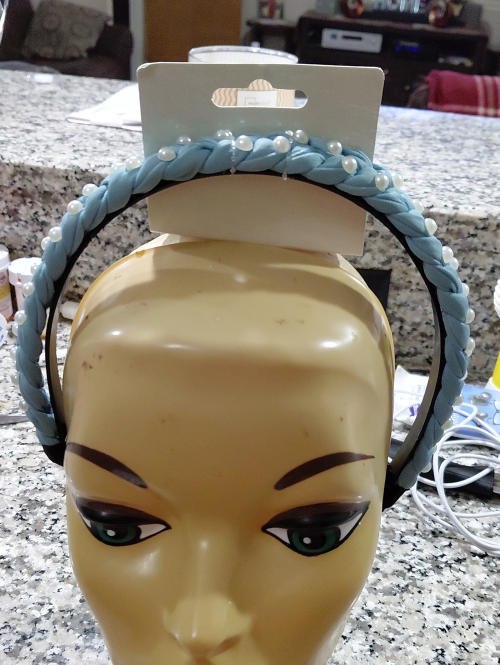 Braided Pearl Accent Light Blue Headband - Women Accessories